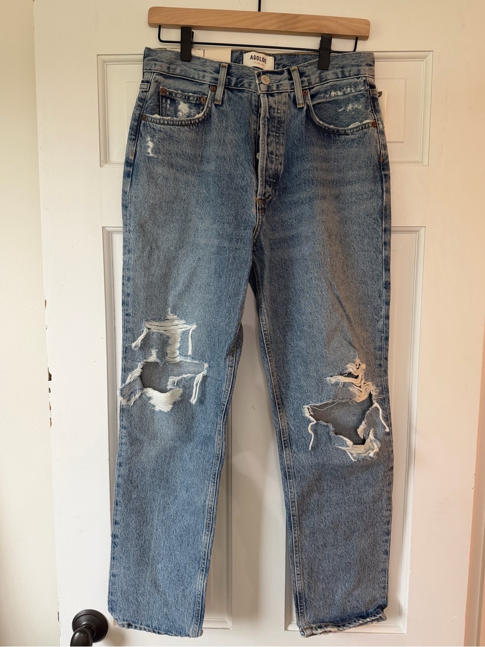 AGOLDE REN Relaxed High-Rise relaxed taper Distressed Blue Jeans NWT